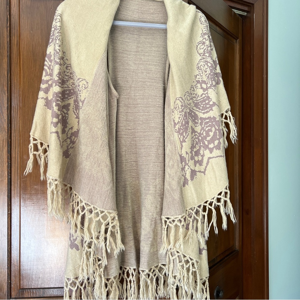 Raj Beige and Brown Fringed Shawl